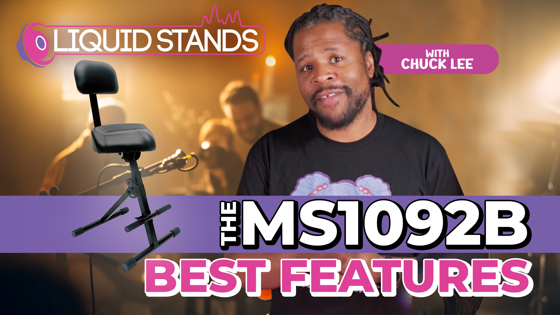 thumbnail video image 2 of Liquid Stands Guitar Stool Adjustable Stool - Musician Drum Throne with Backrest - Guitar Seat Drum Seat, Musician Chair, Guitar Chair for Adults, Kids, Drummer, and Guitarist - Musician Stool, 2 of 8