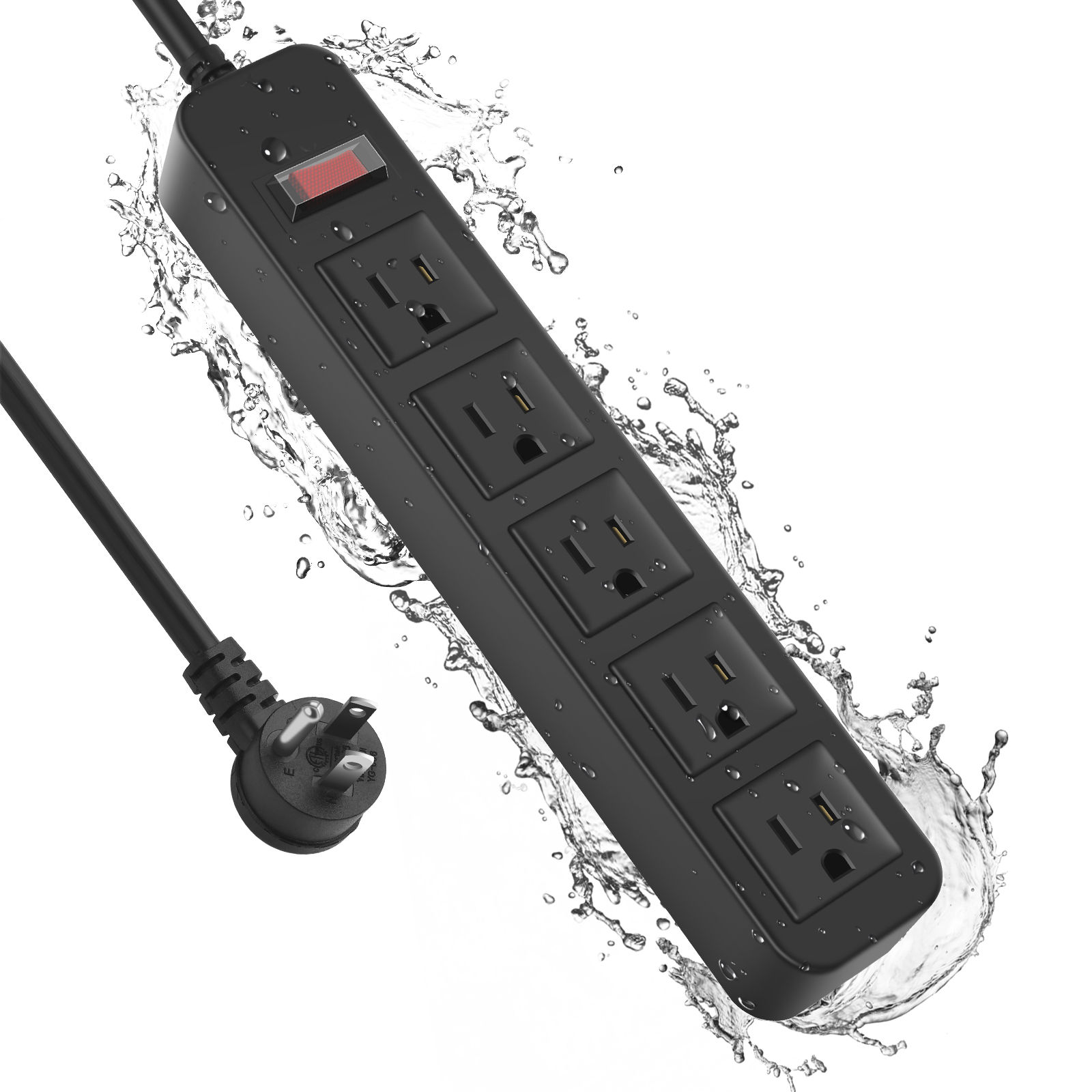 thumbnail video image 2 of VILONG Outdoor Surge Protector Waterproof Power Strip- 5 Outlets Charging, 6ft Extension Cord, 45° Flat Plug for Yard & Camping, ETL Listed, Black, 2 of 10