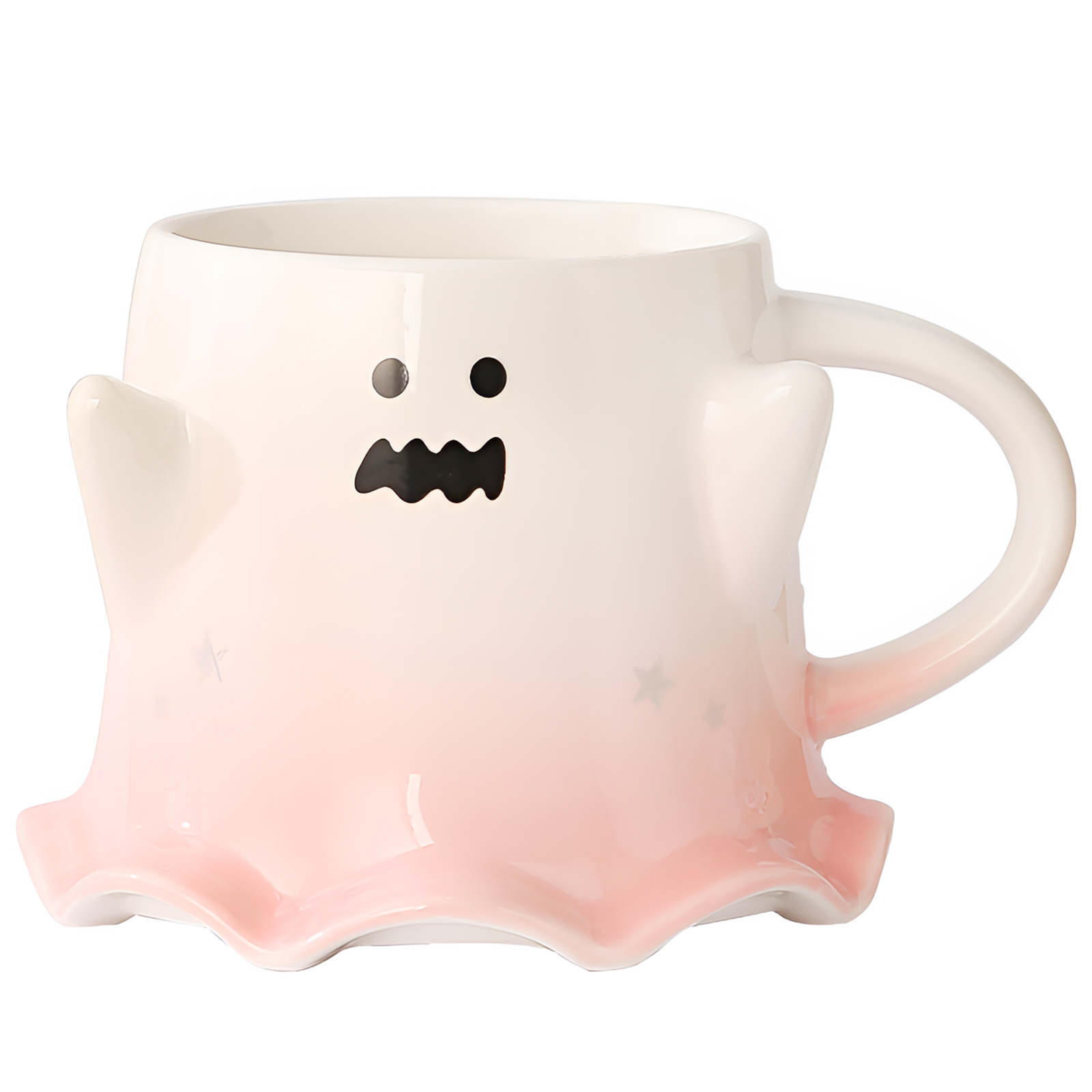 thumbnail video image 2 of J.Ehonace Ghost 3D Shape Coffee Mug - 14 Oz Cute Pink Ceramic Ghost Shaped Cup, Spooky Ghostface Mugs for Coffee or Tea, 2 of 7