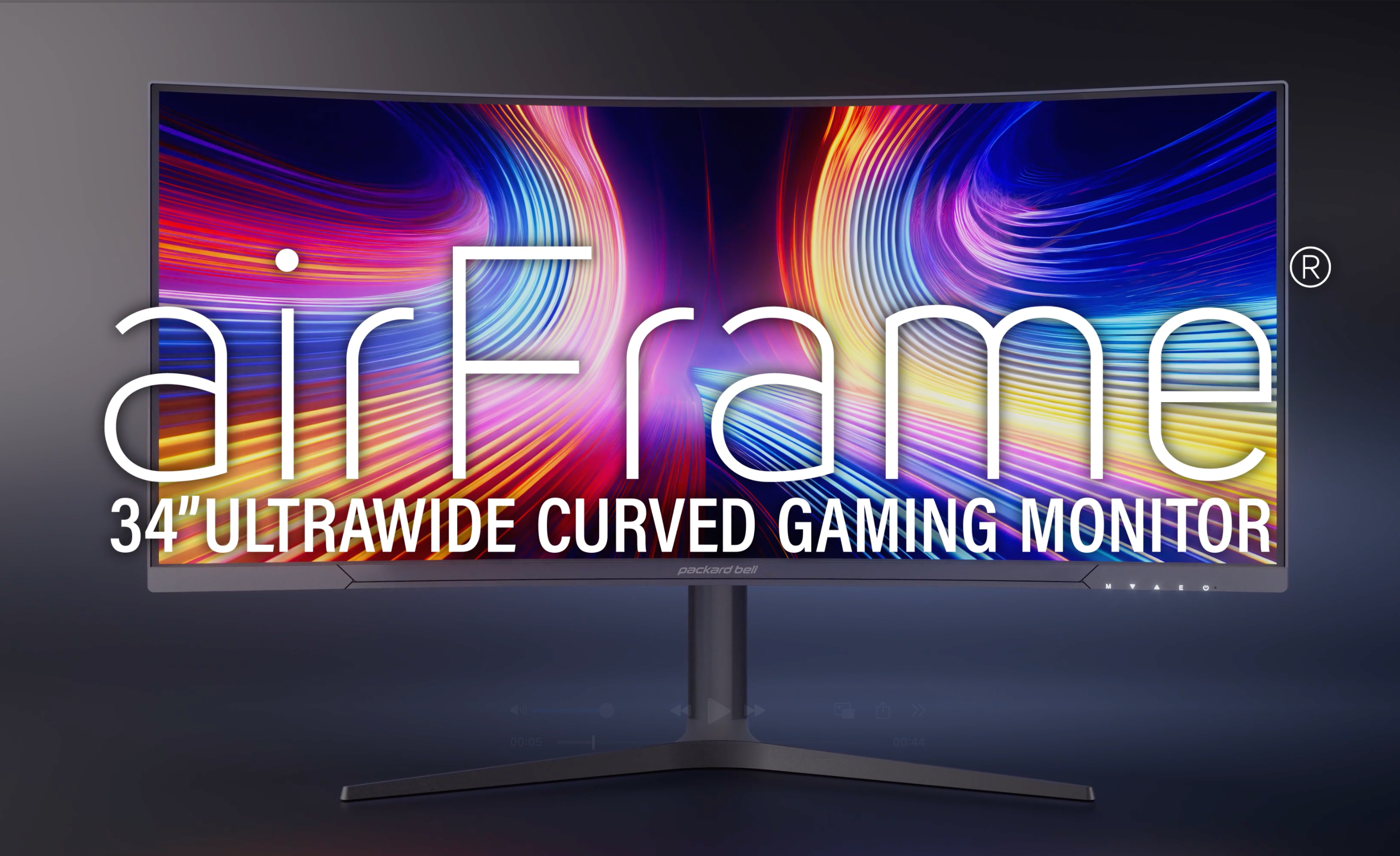 thumbnail video image 2 of Packard Bell 34" Curved Ultrawide Monitor, 3440x1440 QHD, 165Hz, 1800R Curve, HDMI/DisplayPort, VESA Mount, Adjustable Tilt, 2 of 7