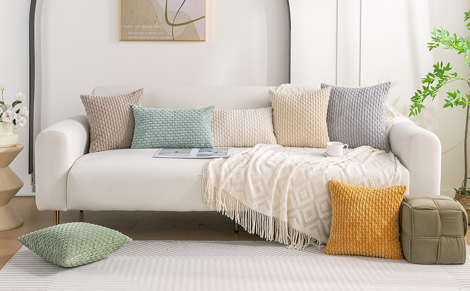 thumbnail video image 2 of HAPPINESS Pack of 4 Throw Pillow Covers 20x20,  Soft Plush Striped Corduroy Couch Pillow Covers, Neutral, 2 of 11