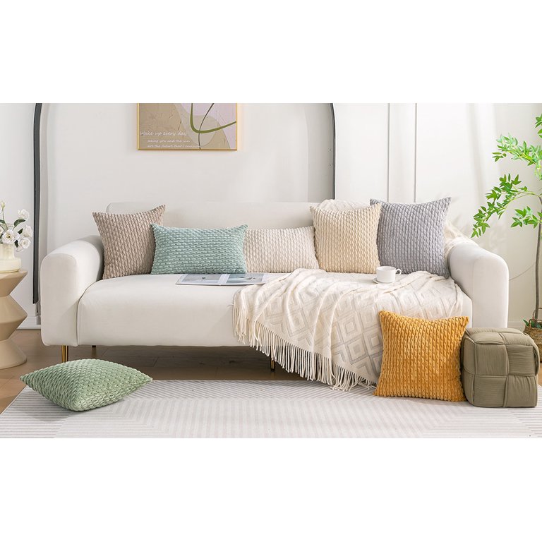 HAPPINESS 18x18 Inch Set of Beige Brown Coffee Decorative Pillow