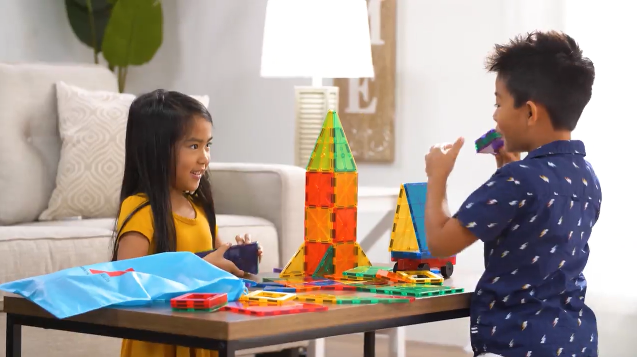 thumbnail video image 2 of Best Choice Products 110-Piece Kids Magnetic Tiles Set, Educational Building STEM Toy w/ Case - Multicolor, 2 of 8