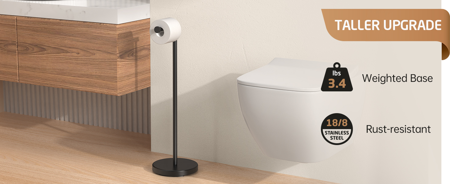 thumbnail video image 2 of KES Gold Toilet Paper Holder Stand 26" H (Taller Version), Free Standing Toilet Paper Roll Holder with Weighted Base for Bathroom SUS304 Stainless Steel Brushed Gold, WMTPH005S66BZ, 2 of 10