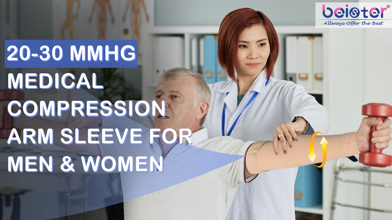 thumbnail video image 2 of beister Anti-Embolism Arm Compression Sleeves,20-30mmHg,Pain Relief,Lymphedema,Black, 1 Count, 2 of 8