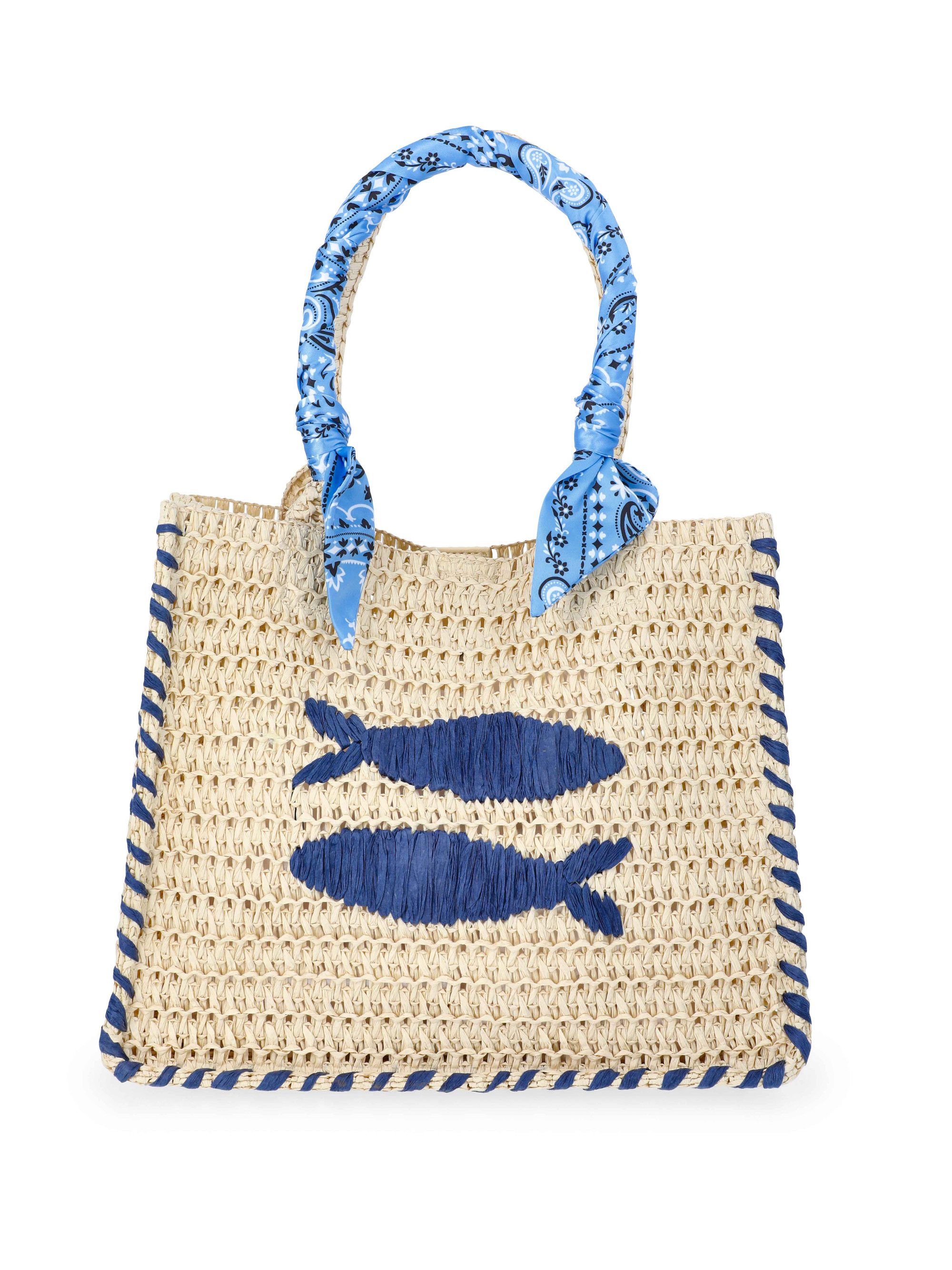 No Boundaries Women's Beach Icons Mini Straw Tote Bag, Light