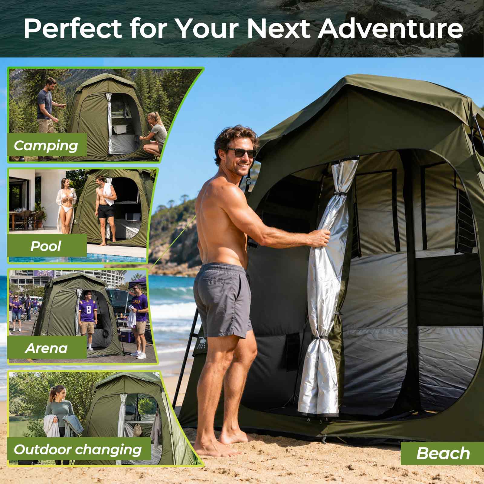 thumbnail video image 2 of QUIETLEMON 7.5FT Shower Tent, 2-Room Portable Privacy Tent with Shower Bag, Outdoor Camping Toilet & Dressing Room, Instant Pop Up Shelter for Beach, Camping & Hiking, 2 of 13