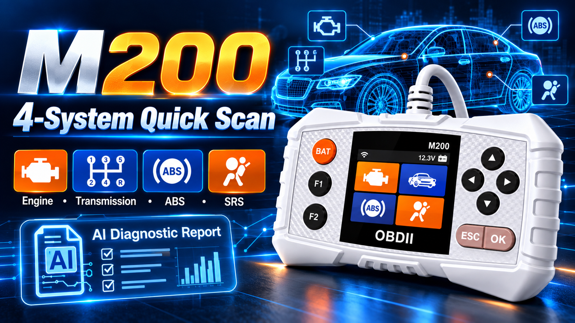 thumbnail video image 2 of CICPAP OBD2 Scanner ABS SRS Transmission, Check Engine Code Reader for Cars and Trucks, 4-System Diagnostic Tool with Read/Clear Codes, Live Data, AutoVIN, WiFi Update, Battery Test, 2 of 8