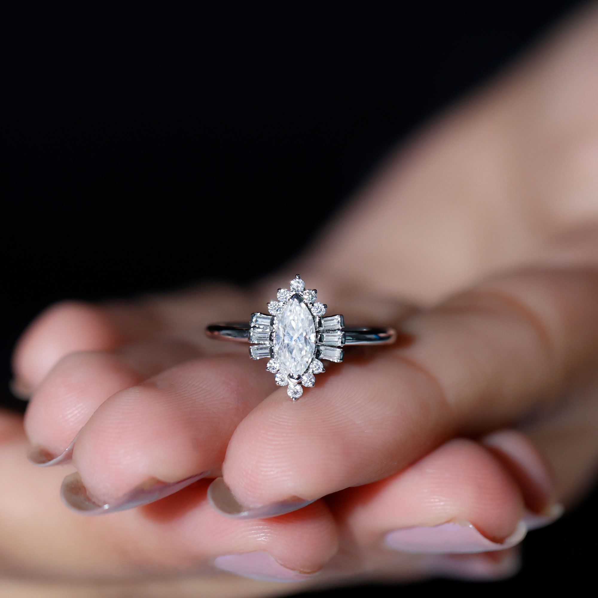 thumbnail video image 2 of Rosec Jewels Womens Certified Moissanite Cocktail Ring with Halo, D-VS1 Quality, 10K Yellow Gold, US 3.00, 2 of 9