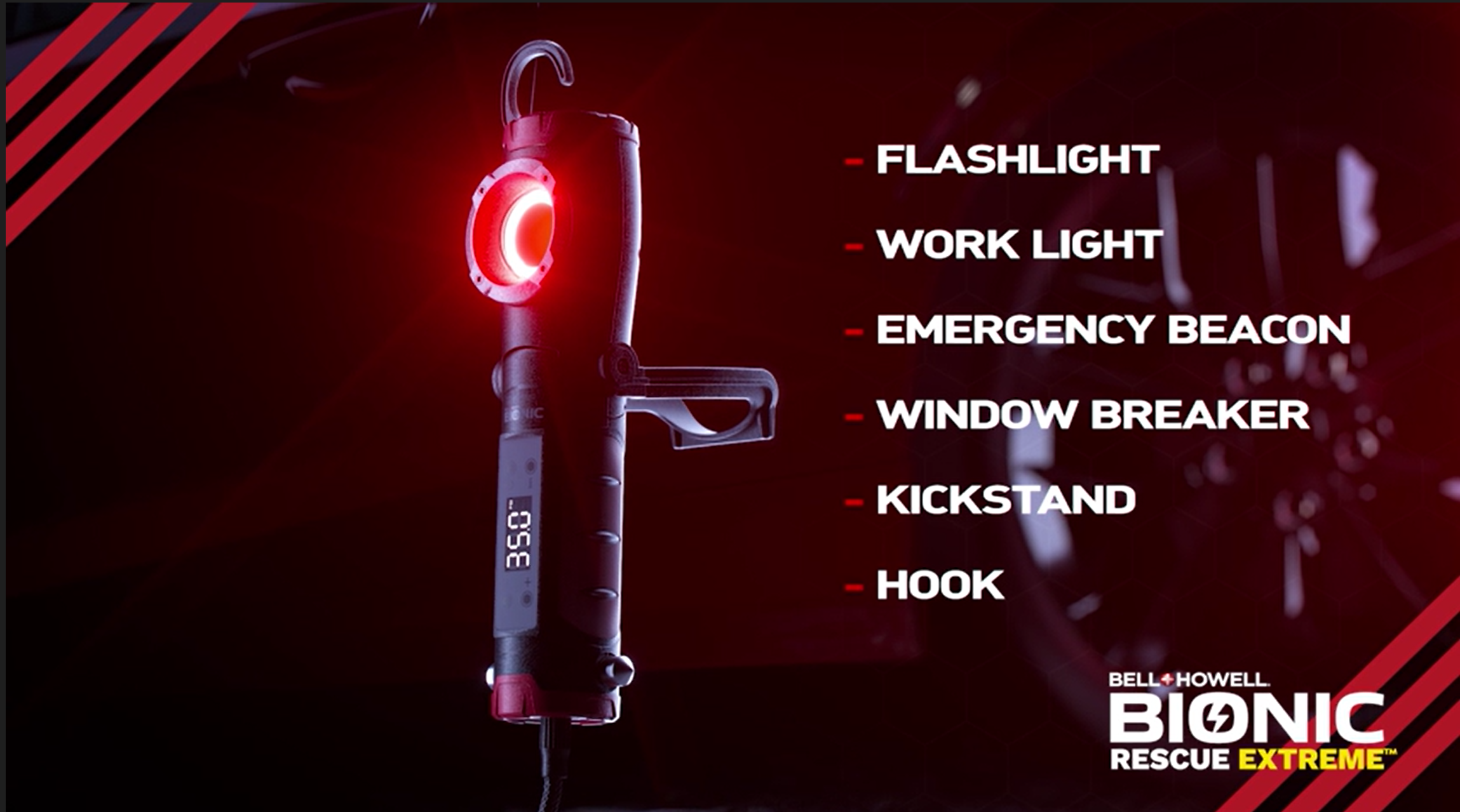 thumbnail video image 2 of BIONIC Car Tire Inflator Portable Air Compressor with Work Light and Window Breaker, Rechargeable 1500MAH Portable Tire Inflator for Car Air Pump Portable with LED Pressure Gauge, USB-C Rechargeable, 2 of 8