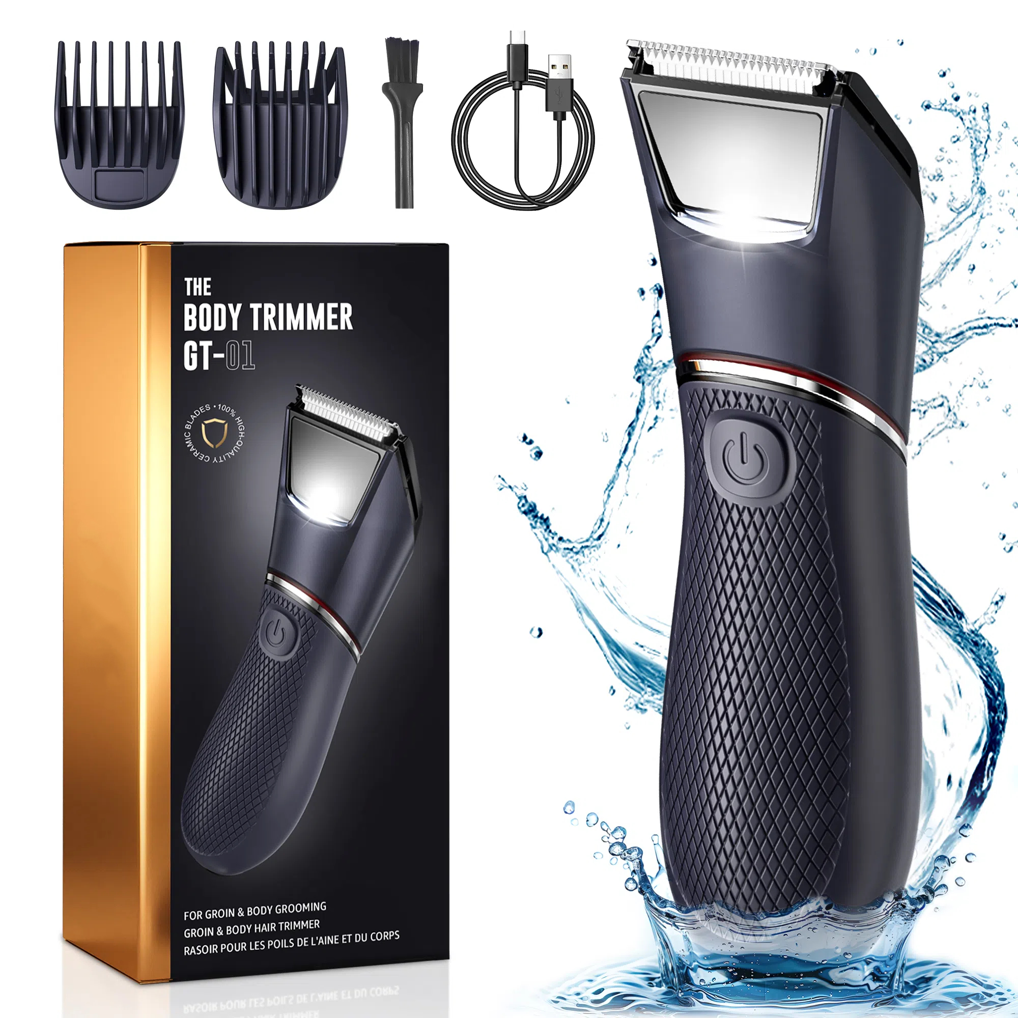 KOPEXY Body Hair Trimmer for Men, Waterproof Electric Groin Razor