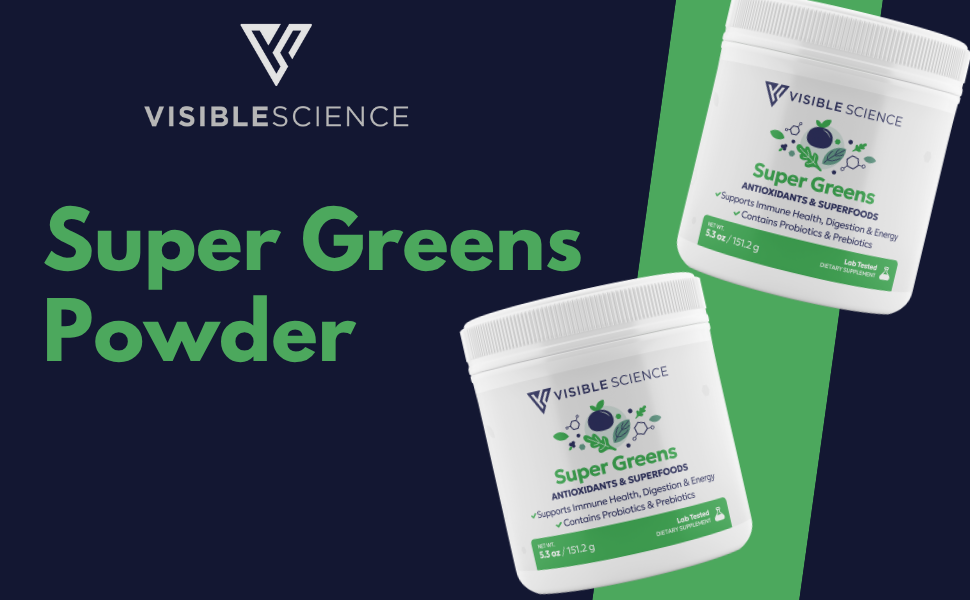 thumbnail video image 2 of Visible Science Super Greens Powder –  Superfoods for Detox, Energy & Immunity, 30 scoops, 1 Jar, 2 of 9