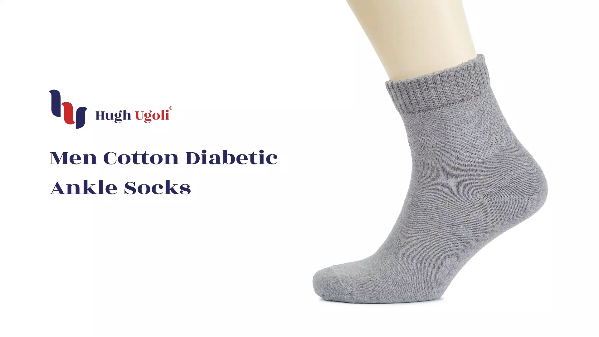 thumbnail video image 2 of Hugh Ugoli Cotton Diabetic Ankle Socks 4 Pairs Charcoal Shoe Size 11-13, 2 of 7