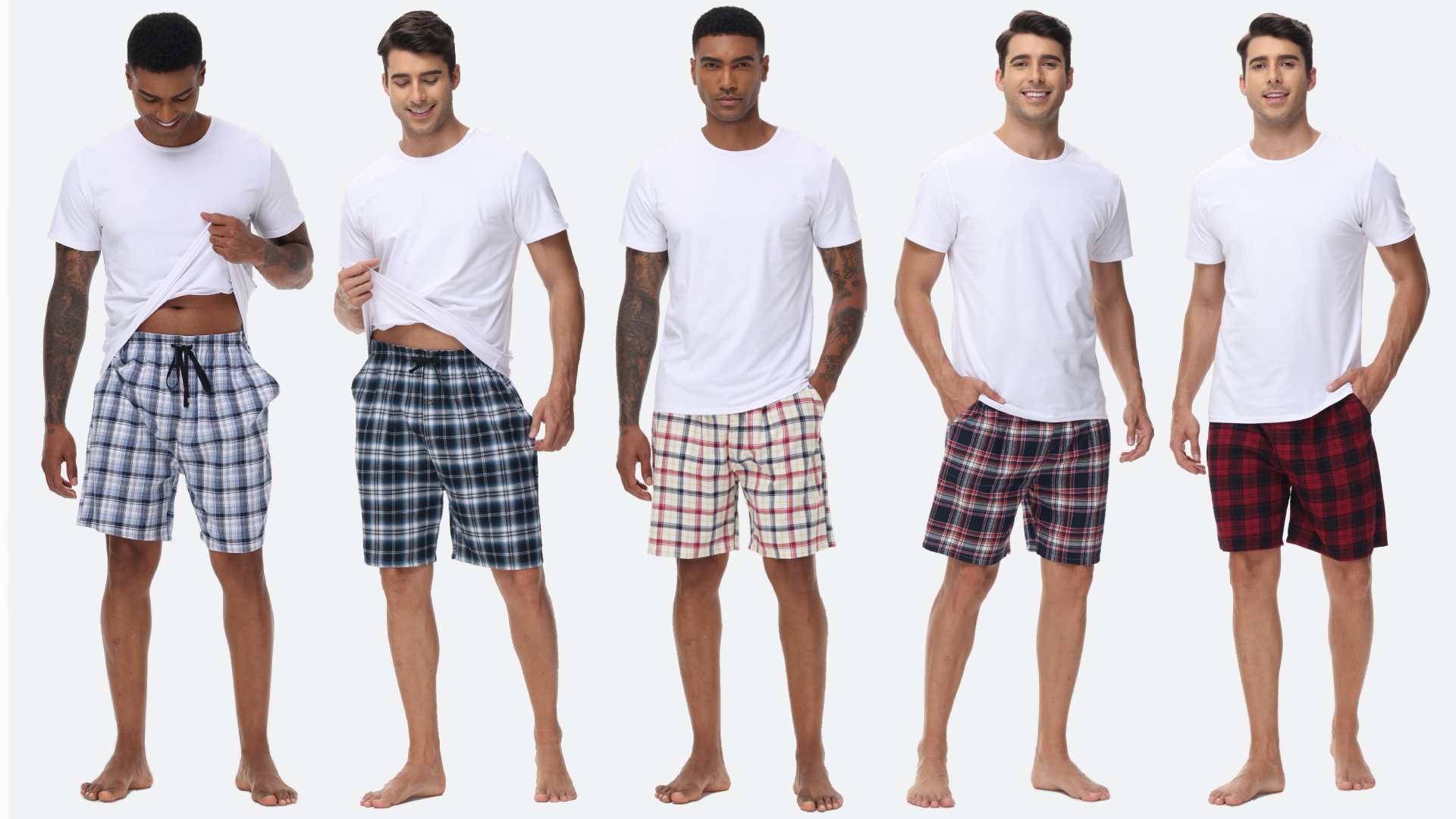 thumbnail video image 2 of Xidunhg Men's 3-Pack Woven Pajama Shorts 100% Cotton Plaid Sleep Lounge Shorts with Button Fly S, 2 of 10