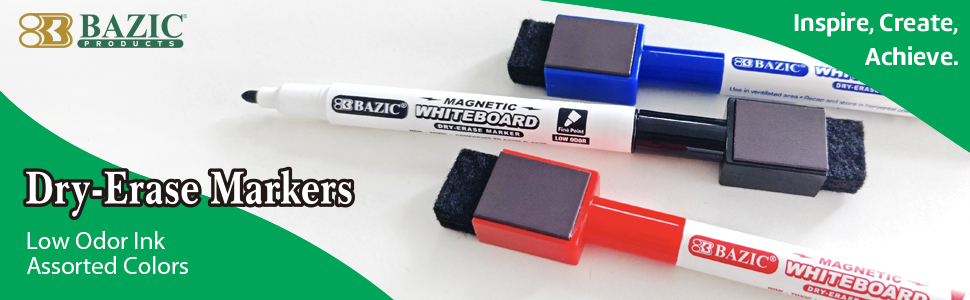 thumbnail video image 2 of BAZIC Magnetic Dry Erase Marker, Fine Tip Whiteboard Markers (3/Pack), 1-Pack, 2 of 8