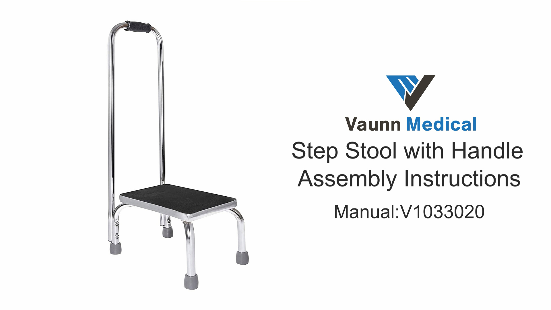 thumbnail video image 2 of Vaunn Medical Foot Step Stool with Handle and Anti Skid Rubber Platform, Lightweight and Sturdy Stool for Children, Adults and Seniors, Chrome, 2 of 7