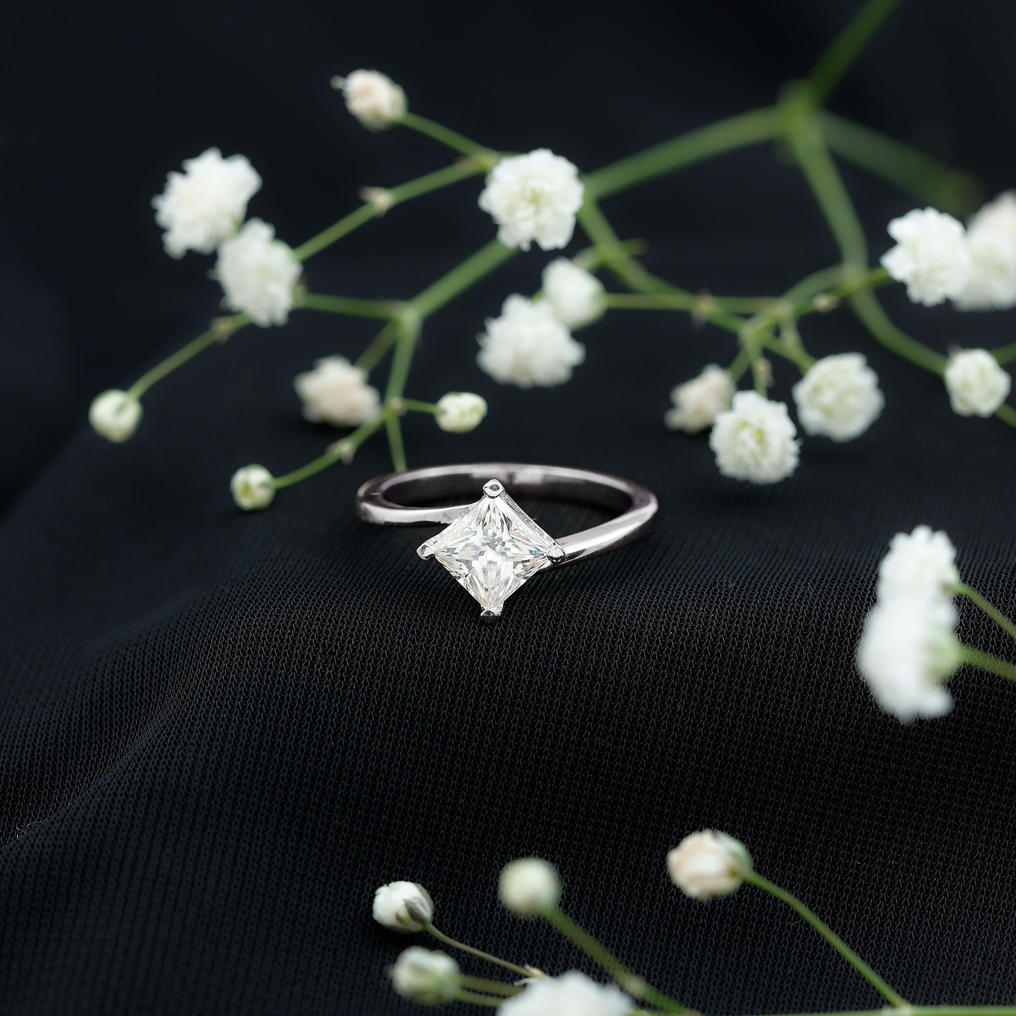 thumbnail video image 2 of Rosec Jewels Lab Made Diamond Princess Cut Engagement Ring 1 Ct (Ef-Vs Quality, 6 mm) - Solitaire Bypass Ring for Women, 925 Sterling Silver, US 4.00, 2 of 9