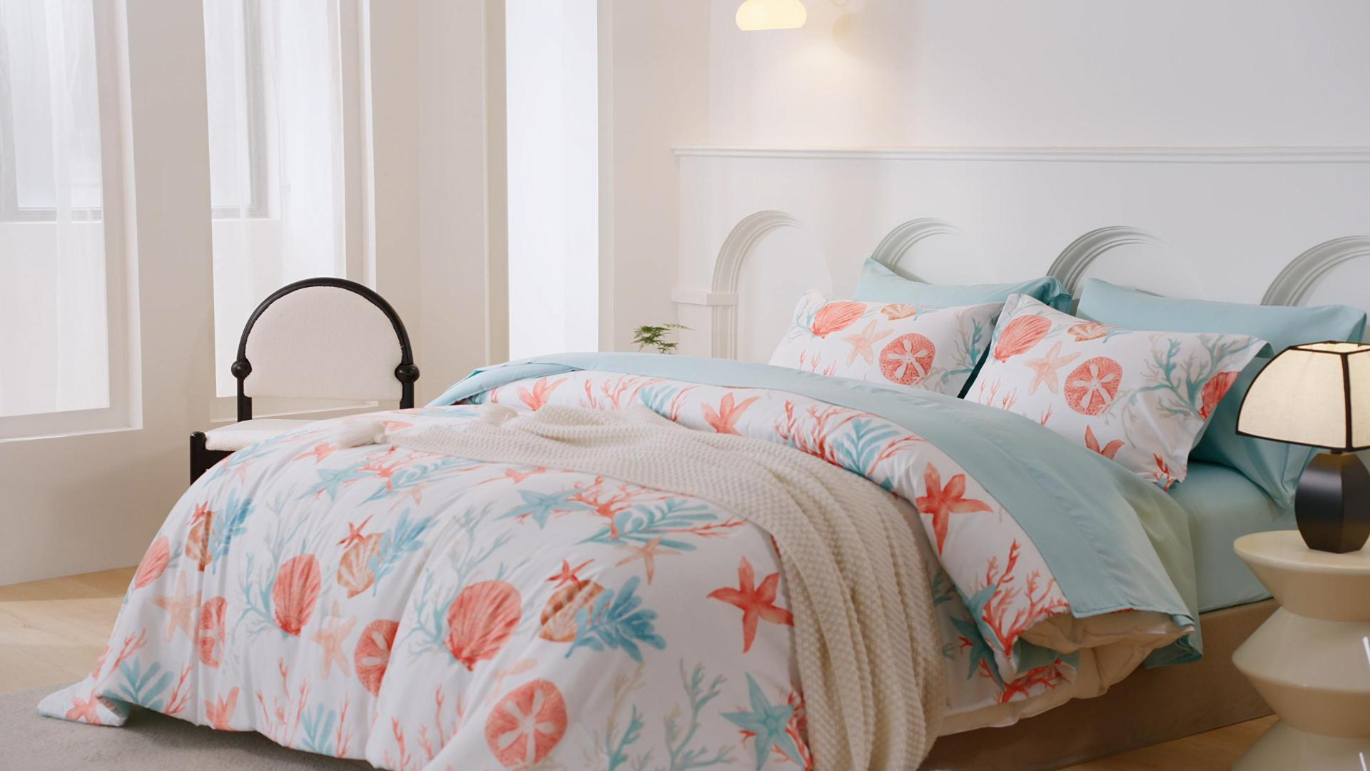 thumbnail video image 2 of Davulos Coastal Comforter Set 7 Pieces,Full Size Comforter Set for All Seasons Beach Themed Bedding Sets Bed in a Bag for Bedroom Decoration,Pink, 2 of 8