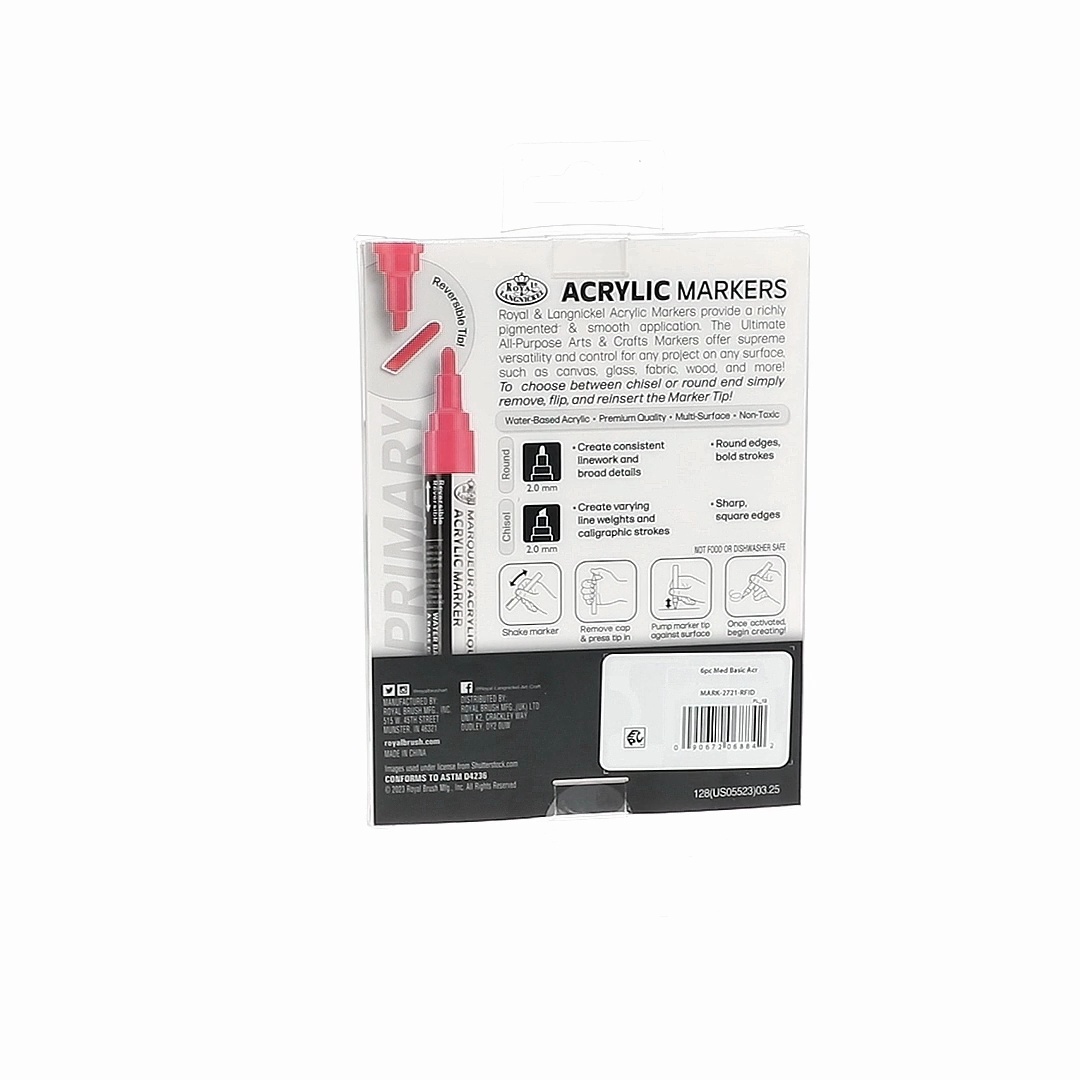 Royal & Langnickel, Acrylic Marker Set, 6 Piece, Reversible Tips