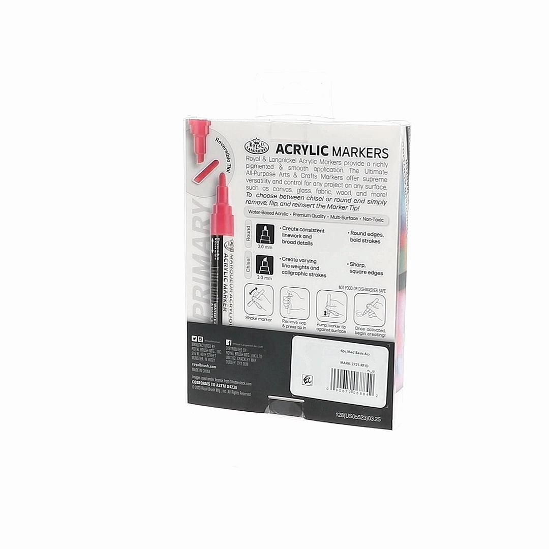 Royal & Langnickel 6 Piece Acrylic 2.0 mm Reversible Tip Primary