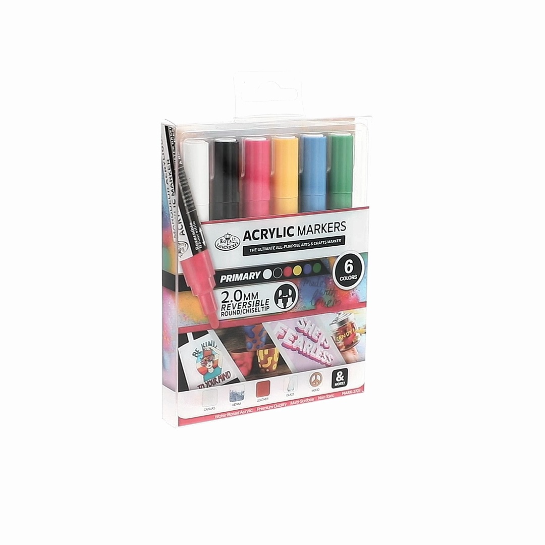 Royal & Langnickel 6 Piece Acrylic 2.0 mm Reversible Tip Primary