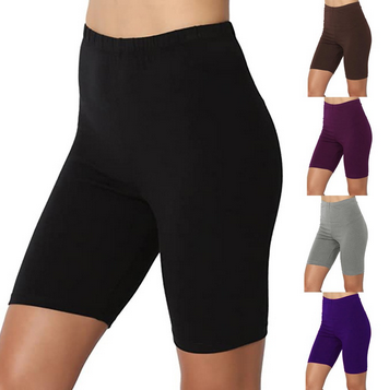 thumbnail video image 2 of Baqcunre Leggings for Women Sport Yoga Mid Thigh Stretch Cotton High Waist Active Short Leggings Biker Shorts Yoga Pants Purple L, 2 of 6