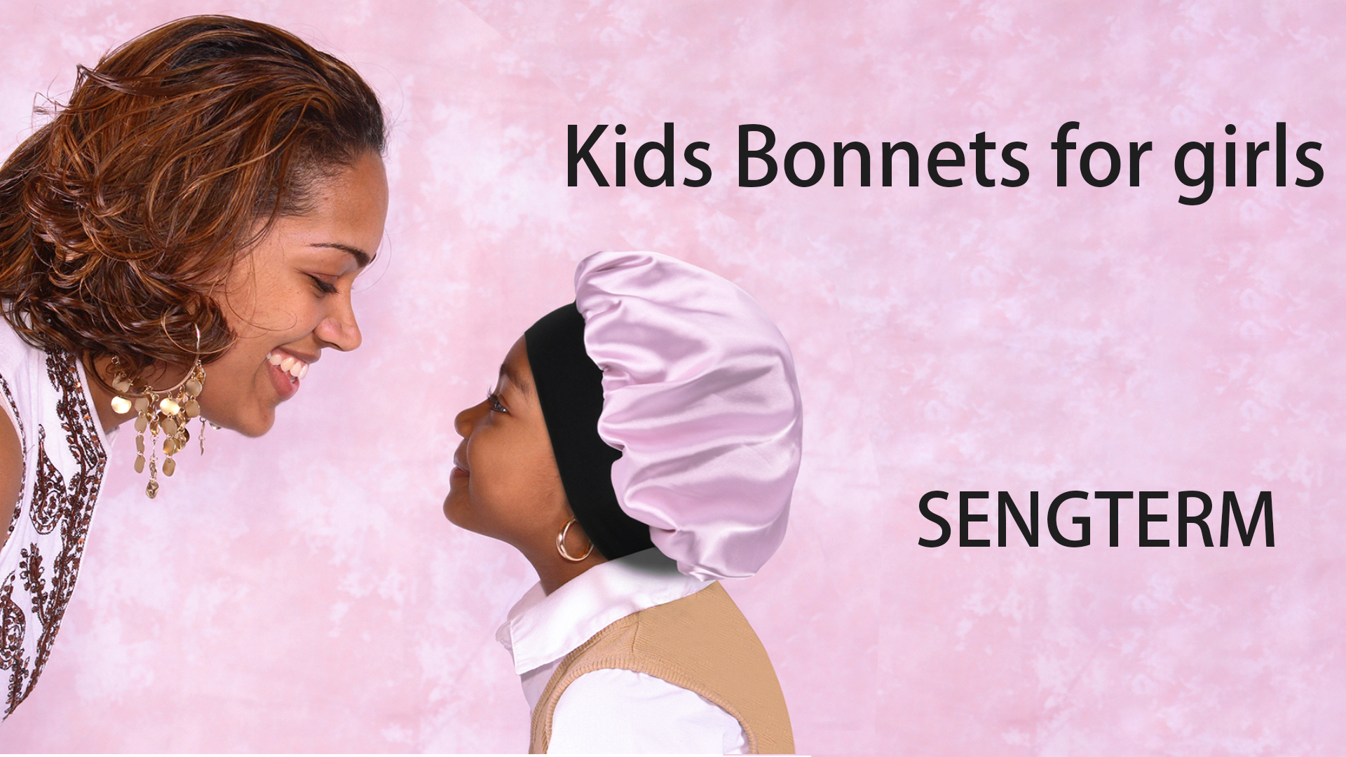 thumbnail video image 2 of SENGTERM Kids Satin Bonnet Double Layer Wide Elastic Band Sleep Cap Hair Bonnet Silky Night Cap for Toddler Child(2-8T), 2 of 7