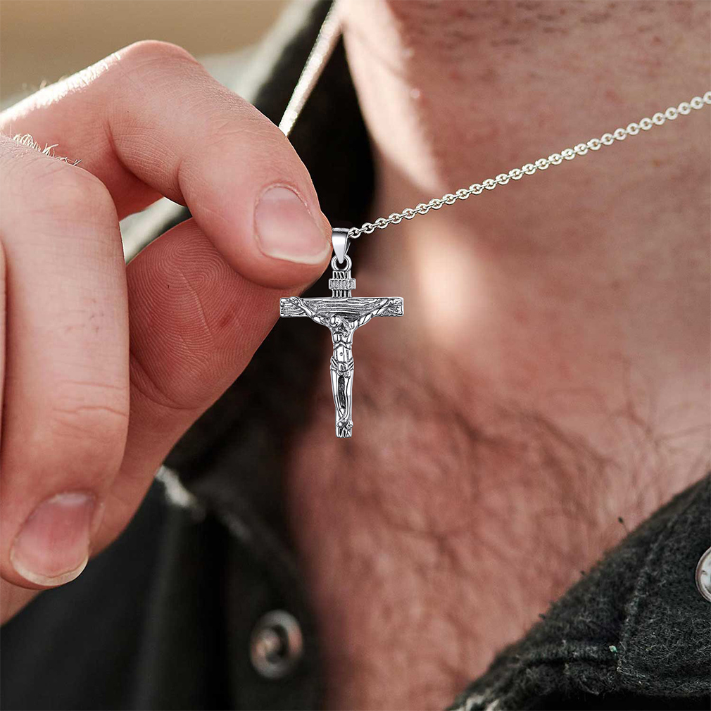 thumbnail video image 2 of Suplight 925 Sterling Silver Crucifix Cross Necklace Christian Jesus Penant Necklace for Women Men, 2 of 9