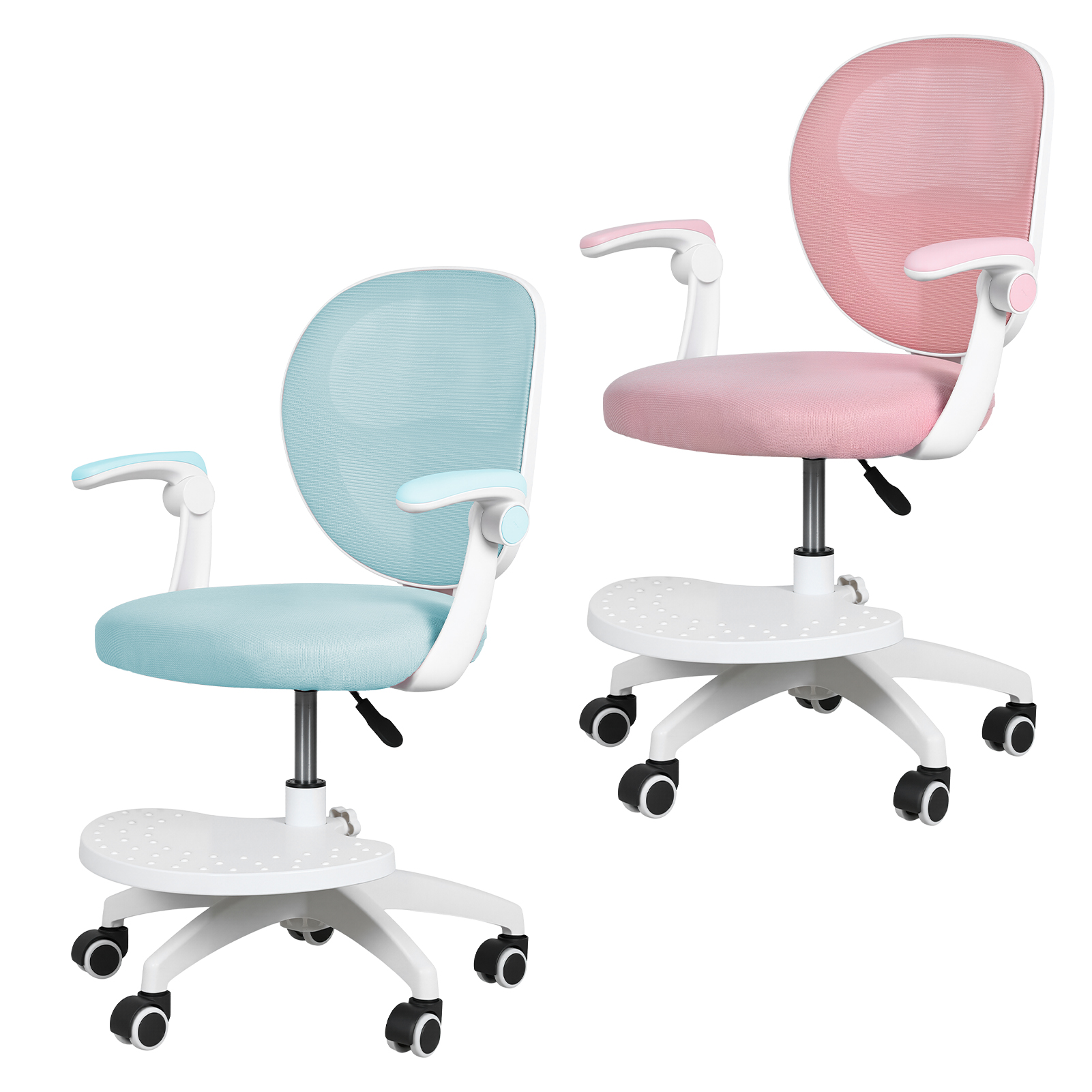 thumbnail video image 2 of Thehsnt Kids Desk Chair with Adjustable Footrest & Flip Armrest – 360° Swivel Mesh Computer Chair for Home Bedroom Learning, 2 of 13