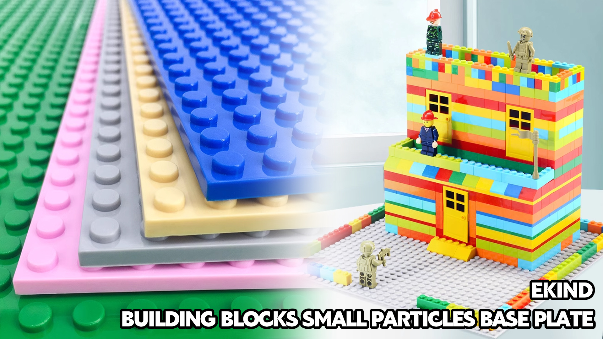 thumbnail video image 2 of EKIND Self Adhesive Building Brick Plates, 10 inch x 10 inch Base Plates with Adhere for Toy Bricks, STEM Activities & Display Table (4 Pack, Black), 2 of 7