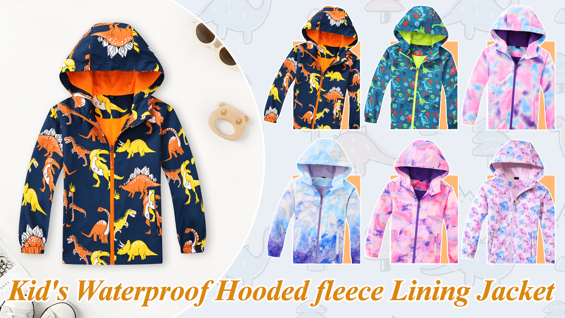 thumbnail video image 2 of Happy Cherry Boys Waterproof Hooded Jacket Kids Lightweight Raincoat Girls Fleece Lined Windbreakers Windproof Coat for Outdoor Hiking 8-10 Years, 2 of 7