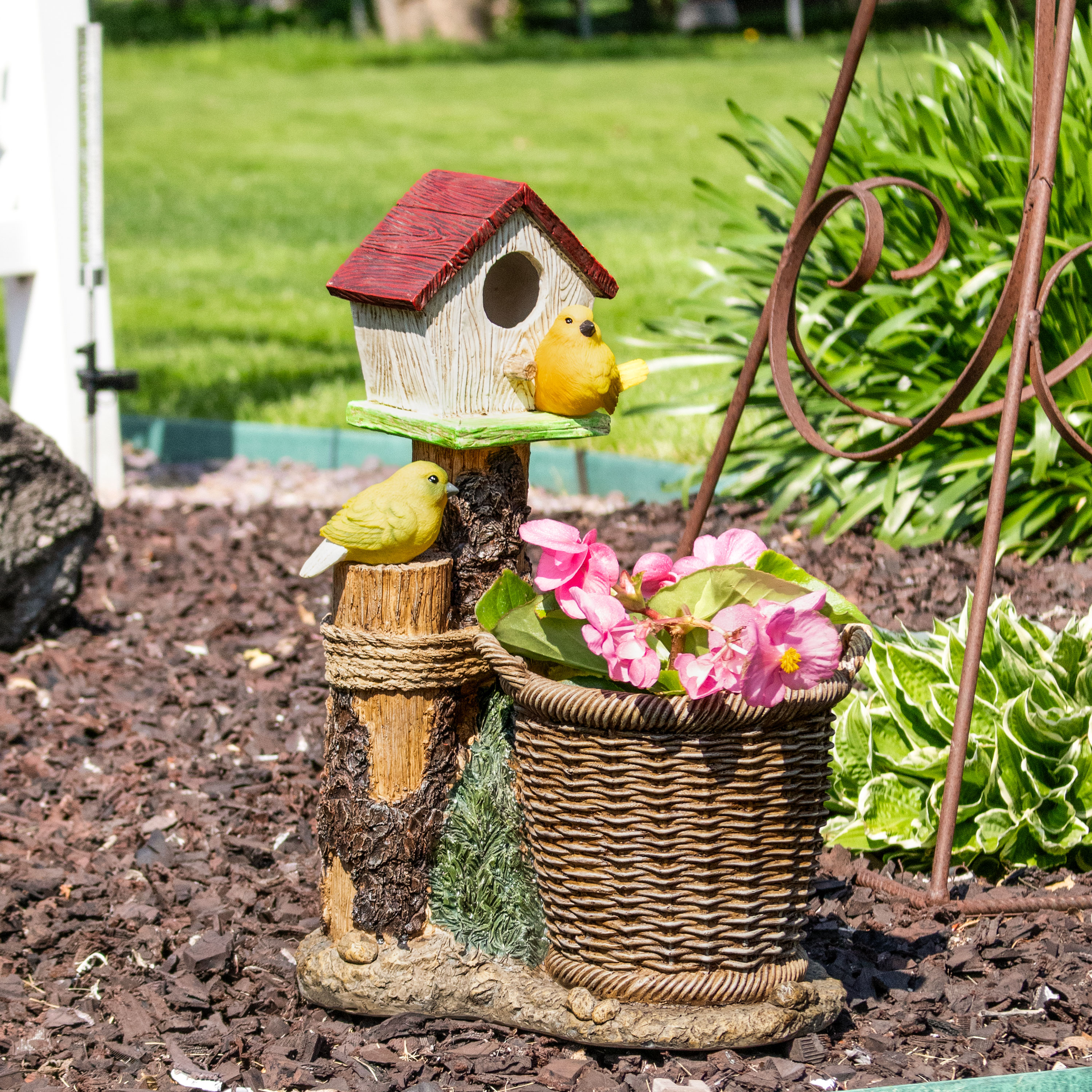 thumbnail video image 2 of Sunnydaze Bird House 11.5" x 7.5" x 17.25" Polyresin Outdoor Planter with Solar Lighted Birds, 2 of 10