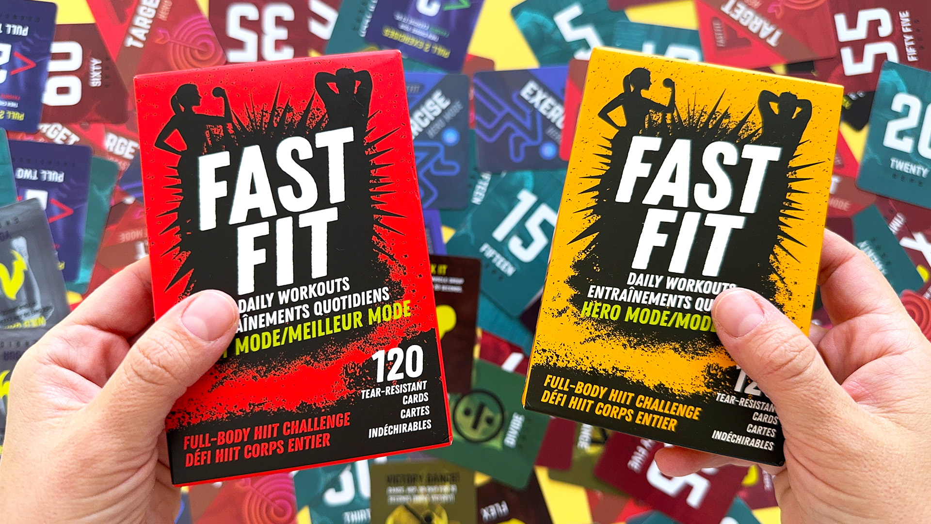 thumbnail video image 2 of Fast Fit Hero Mode Workout Cards — 120 Tear Resistant HIIT Fitness Deck; Full Body Training Exercises for Any Space and Time, 2 of 7