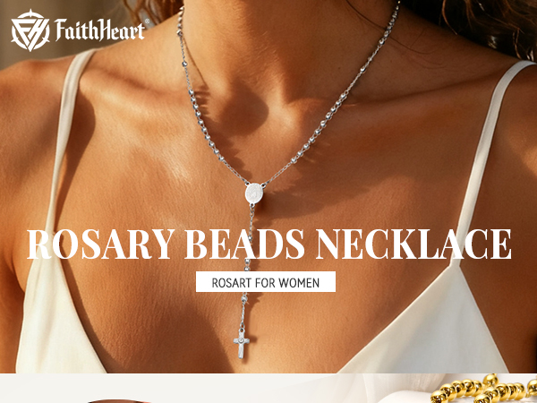 thumbnail video image 2 of FaithHeart Virgin Mary Rosary Necklace for Women Silver Stainless Steel Dainty Holy Blessed Bead Catholic Christian Church Jesus Cross Necklace with Pray Card Christmas Jewelry Gift for Grandma, 2 of 9