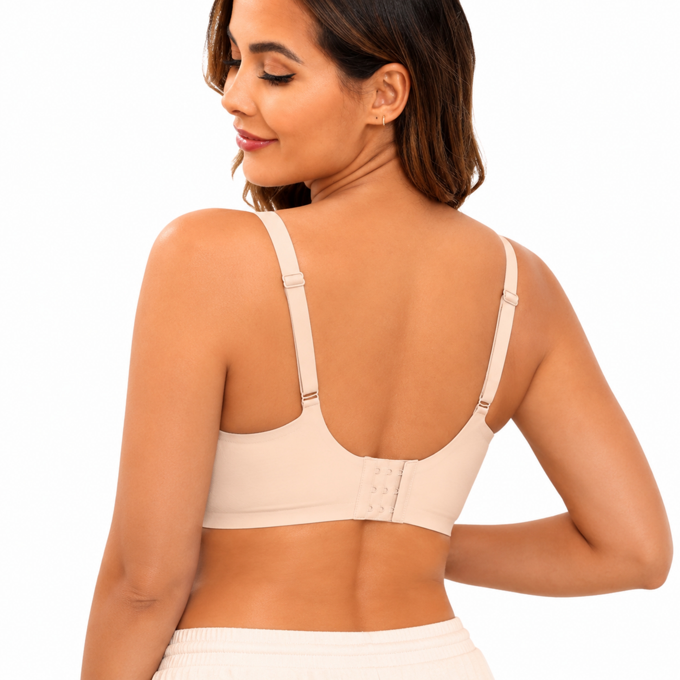 thumbnail video image 2 of CucumberDay Wireless Bras for Women Plus Size Full Coverage T-Shirt Bra with Soft Support Wide Side Wings, U-Back Comfort Seamless Bra, Beige, L, 2 of 10