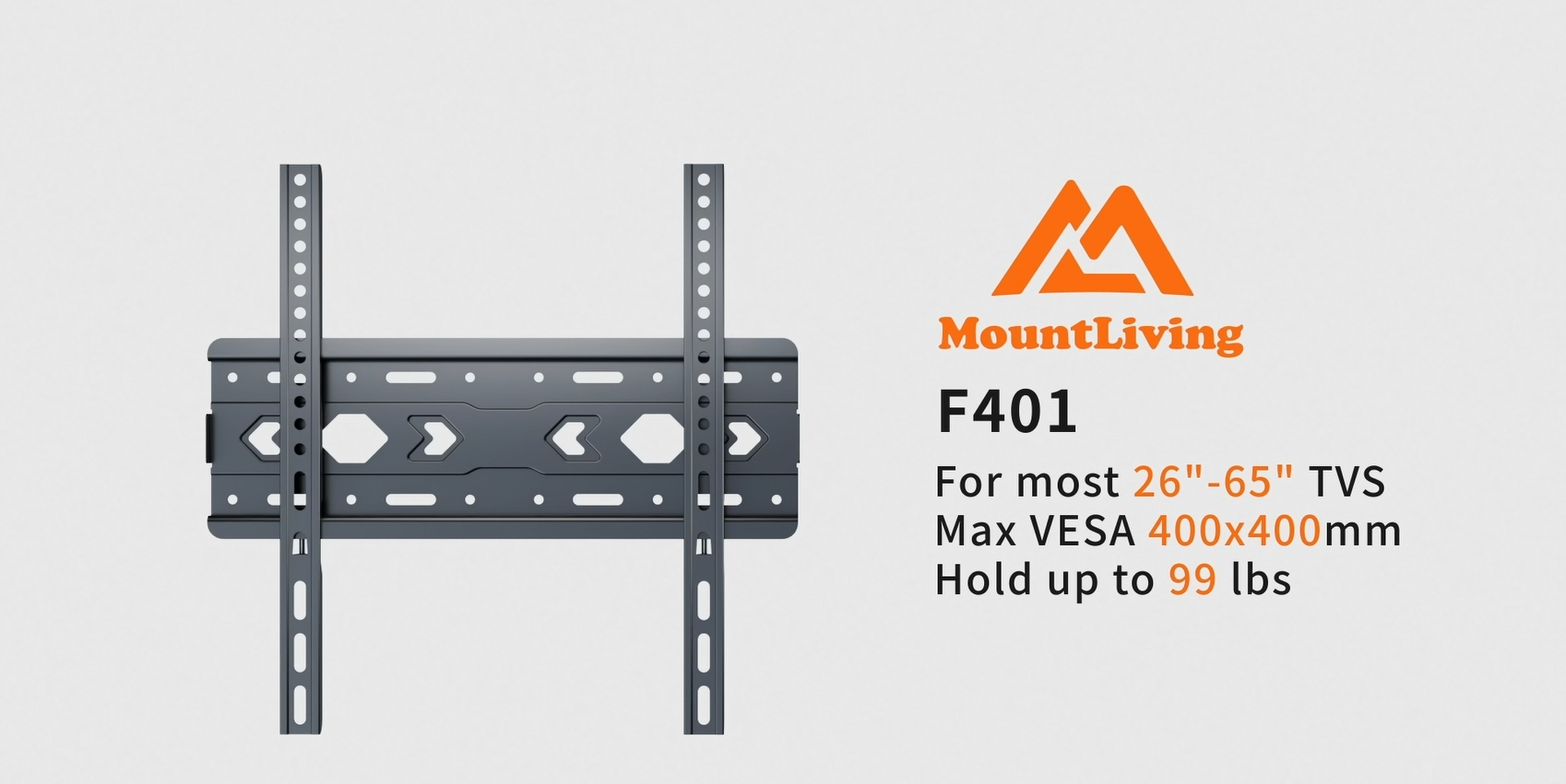 thumbnail video image 2 of MountLiving Fixed TV Wall Mount for 26-65"TVs,Max VESA 400x400mm,99lbs,Fits 16” Studs, 2 of 8