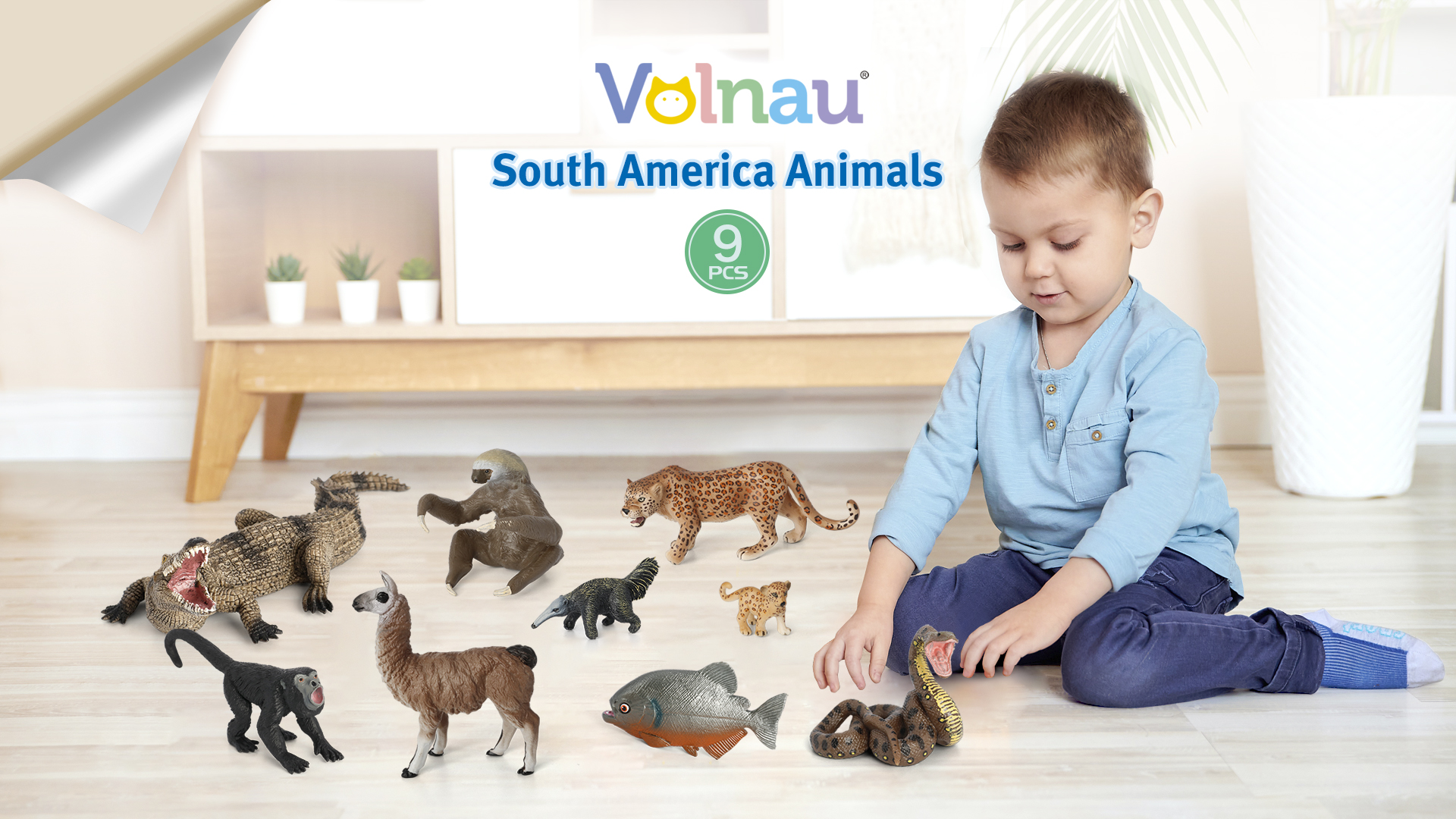thumbnail video image 2 of Volnau Animal Figurines Toys 9Pcs South America Figures Zoo Pack Preschool Educational Rainforest Set, 2 of 10