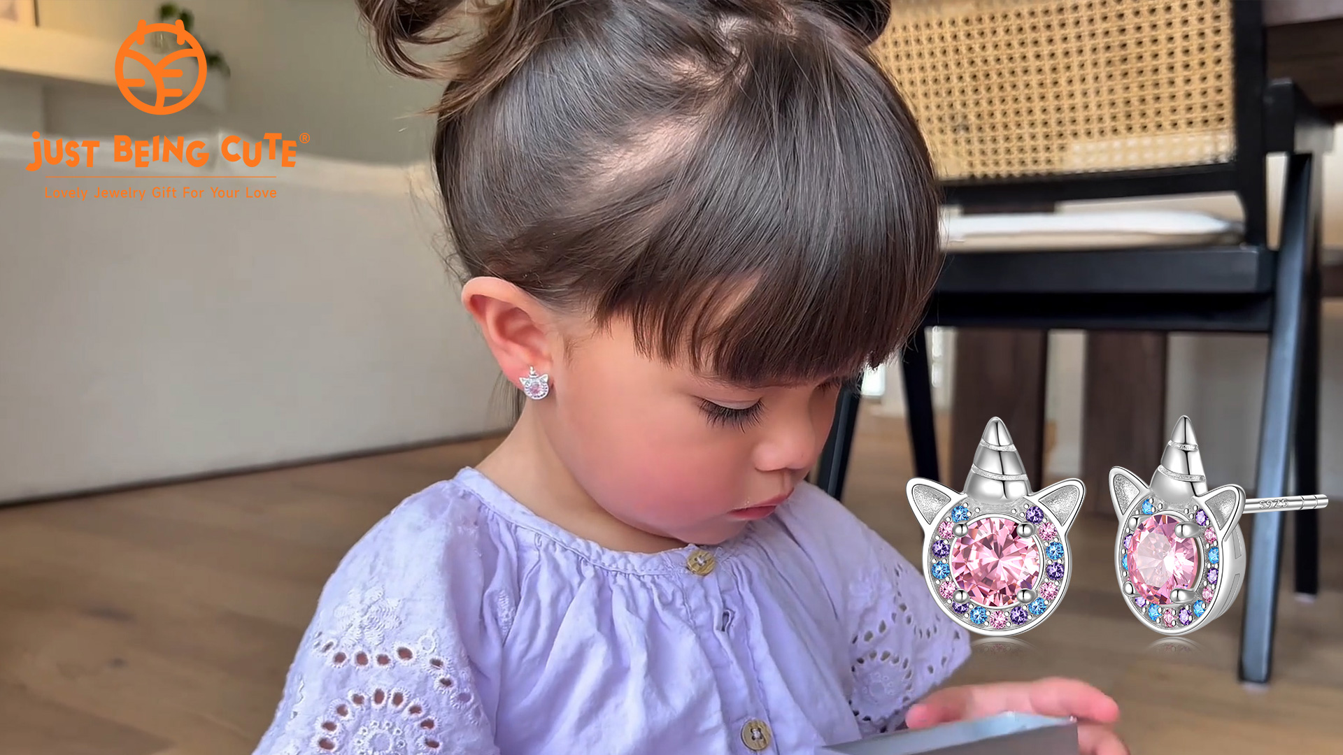 thumbnail video image 2 of Just Being Cute October Birthstone Necklace and Earring Sets for Daughter Granddaughter, 925 Sterling Silver Unicorn Jewelry Gifts for Women, Birthday/Christmas, 2 of 9
