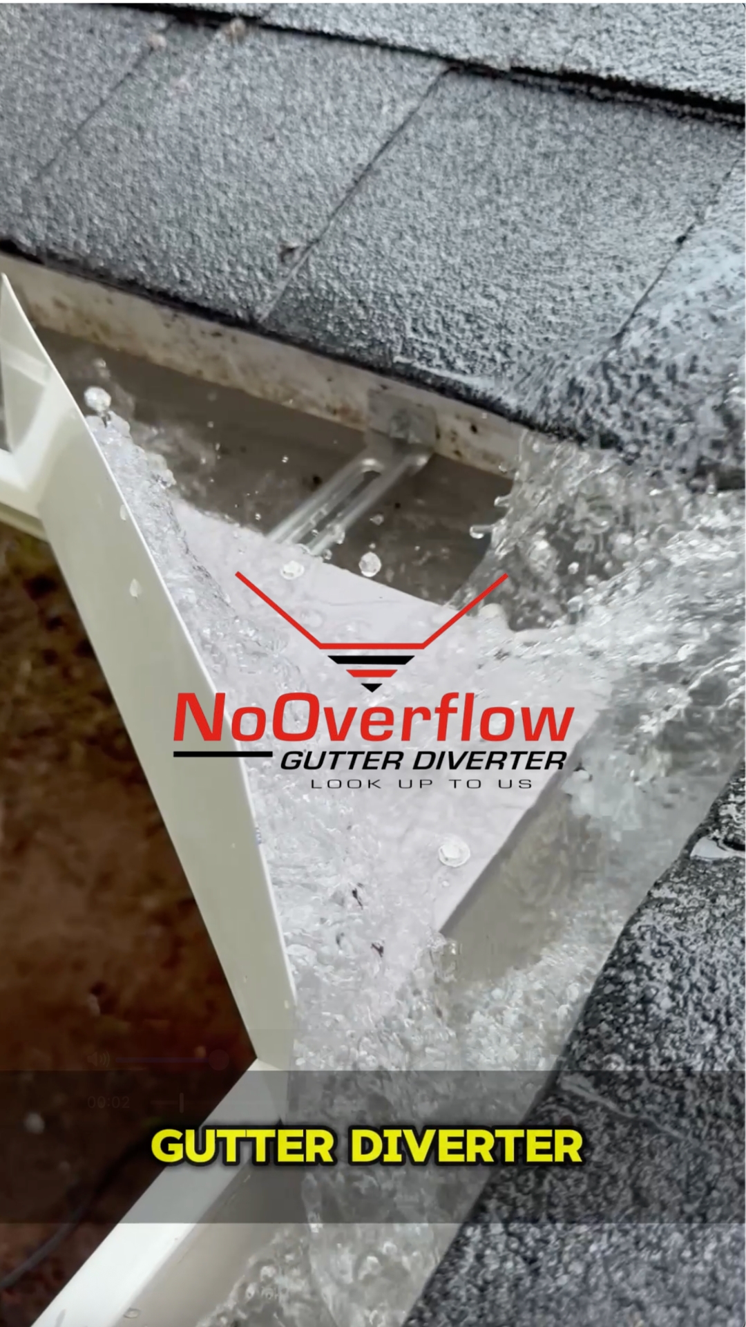 thumbnail video image 2 of NoOverflow 2-Pack Extreme X Rain Gutter Splash Diverter, Bi-Directional 45° Aluminum 2 Screws, White, 2 of 7