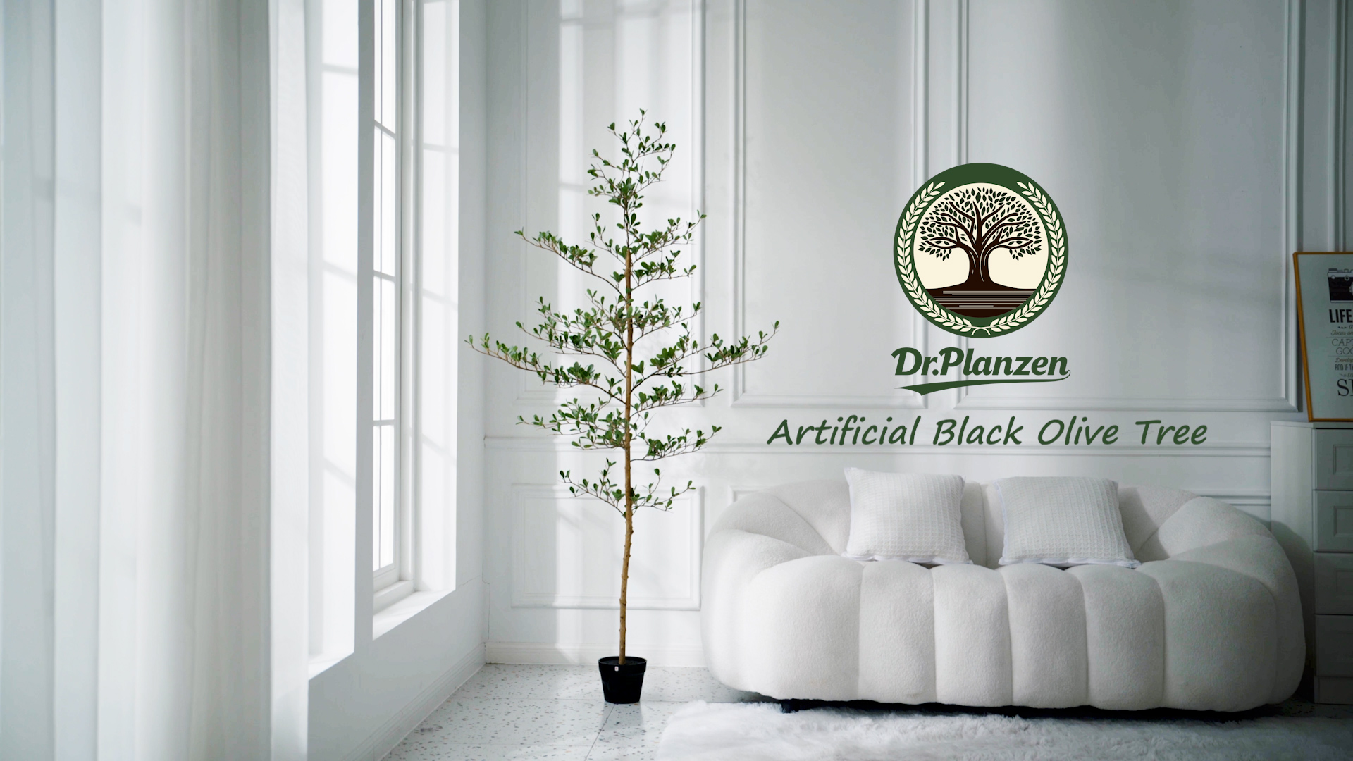 thumbnail video image 2 of DR.Planzen 5ft Faux Black Olive Tree - Realistic Potted Artificial Tree with Natural Trunk & Silk Leaves - Tall Faux Plant for Home, Office, Indoor & Outdoor Decor - Low Maintenance & UV Resistant, 2 of 11