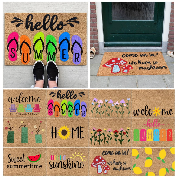 thumbnail video image 2 of Yeetfub Floral Coir Indoor Doormat, 16" x 24", Non-Slip, 2 of 5