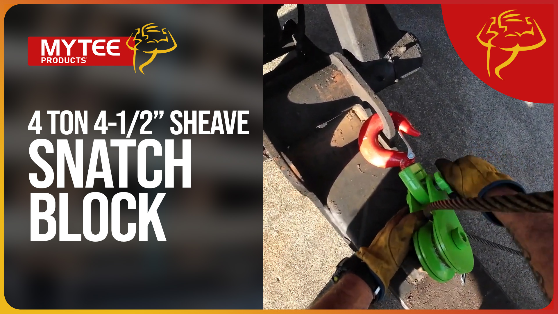 thumbnail video image 2 of (4 Pack) Snatch Block with Hook WLL 4 Ton 4 1/4" Sheave 1/2 Inch Wire Rope Wrecker Roll Back Recovery, 2 of 10