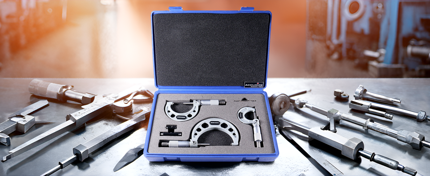 thumbnail video image 2 of Accusize 0-3 inch by 0.0001'' Ultra-Precision Outside Micrometers Carbide Tipped 3 Pc Set, Eg00-0903, 2 of 10