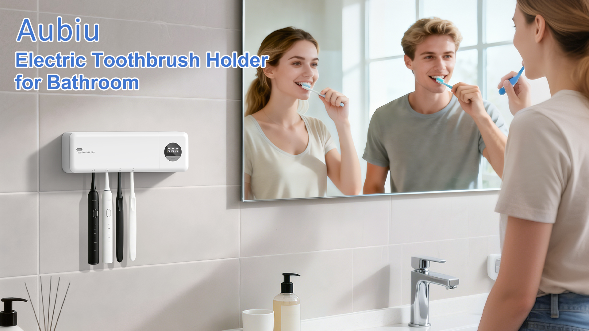 thumbnail video image 2 of UV Toothbrush Holder, Rechargeable Tooth Brush Smart Cleaner with Light Cleaning Air Drying, 4 Slots & Timer Function Wall-Mounted Holder for Bathroom, 2 of 9