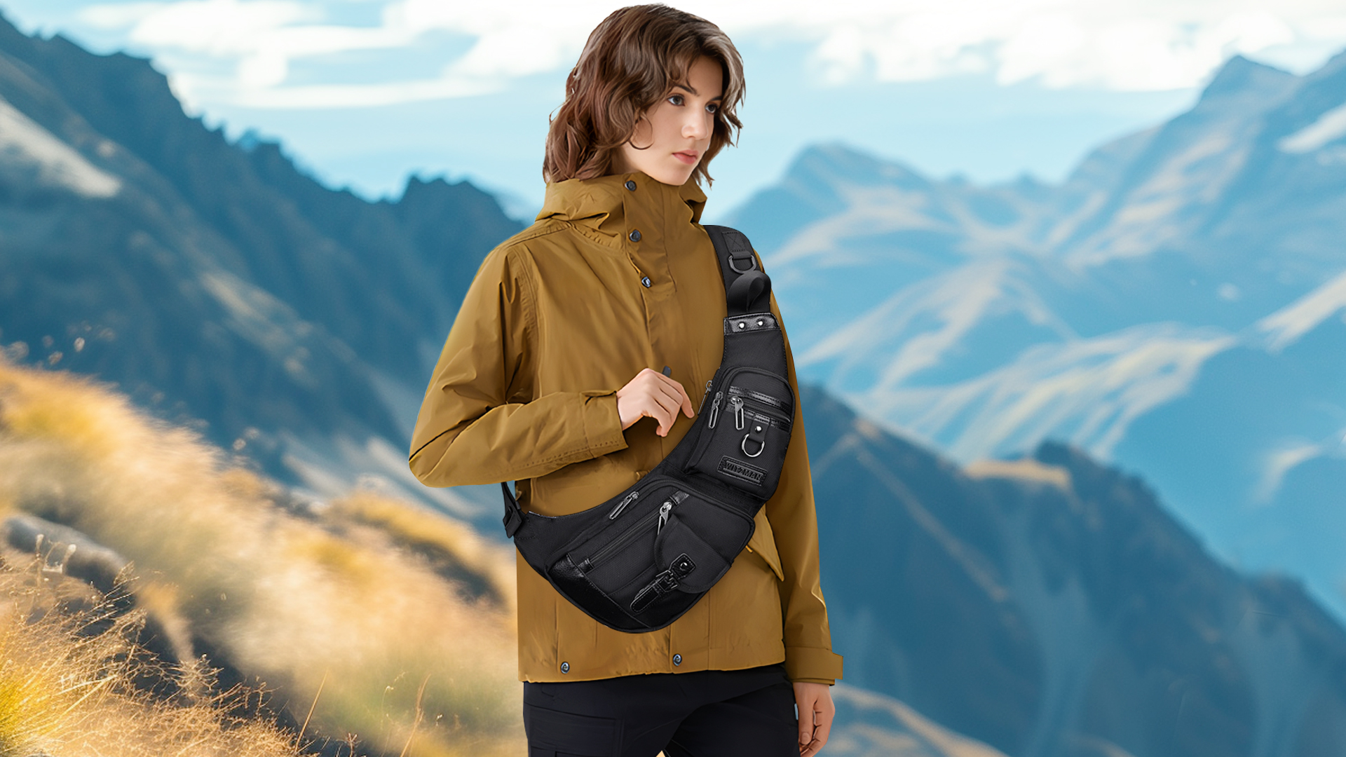 thumbnail video image 2 of WITZMAN Sling Bag for Men Crossbody Bag Travel Sling Backpack Slim Chest Bag Lightweight Casual Daypac (B702 Black), 2 of 10