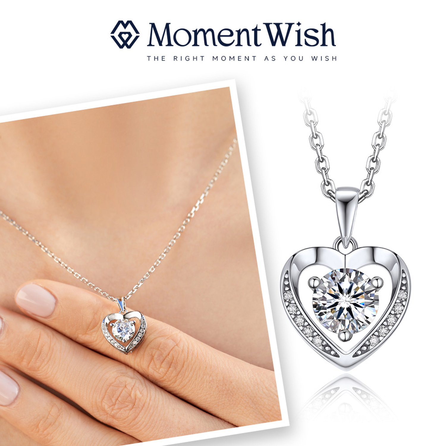 thumbnail video image 2 of Momentwish 1 Carat Moissanite Heart Necklace for Women Simulated Diamond Pendant Anniversaries Valentines Day Gifts for Her, 2 of 9