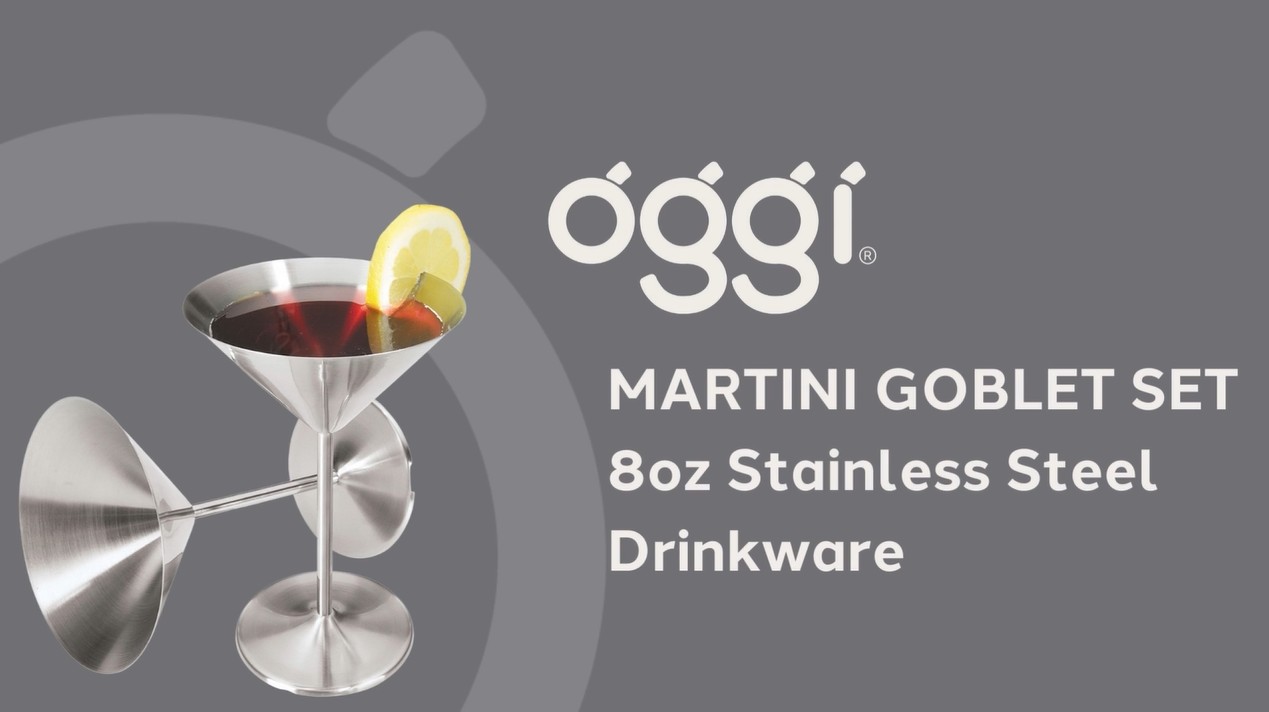 thumbnail video image 2 of Oggi 8-Ounce Stainless Steel Martini Goblets, Set of 2, 2 of 13