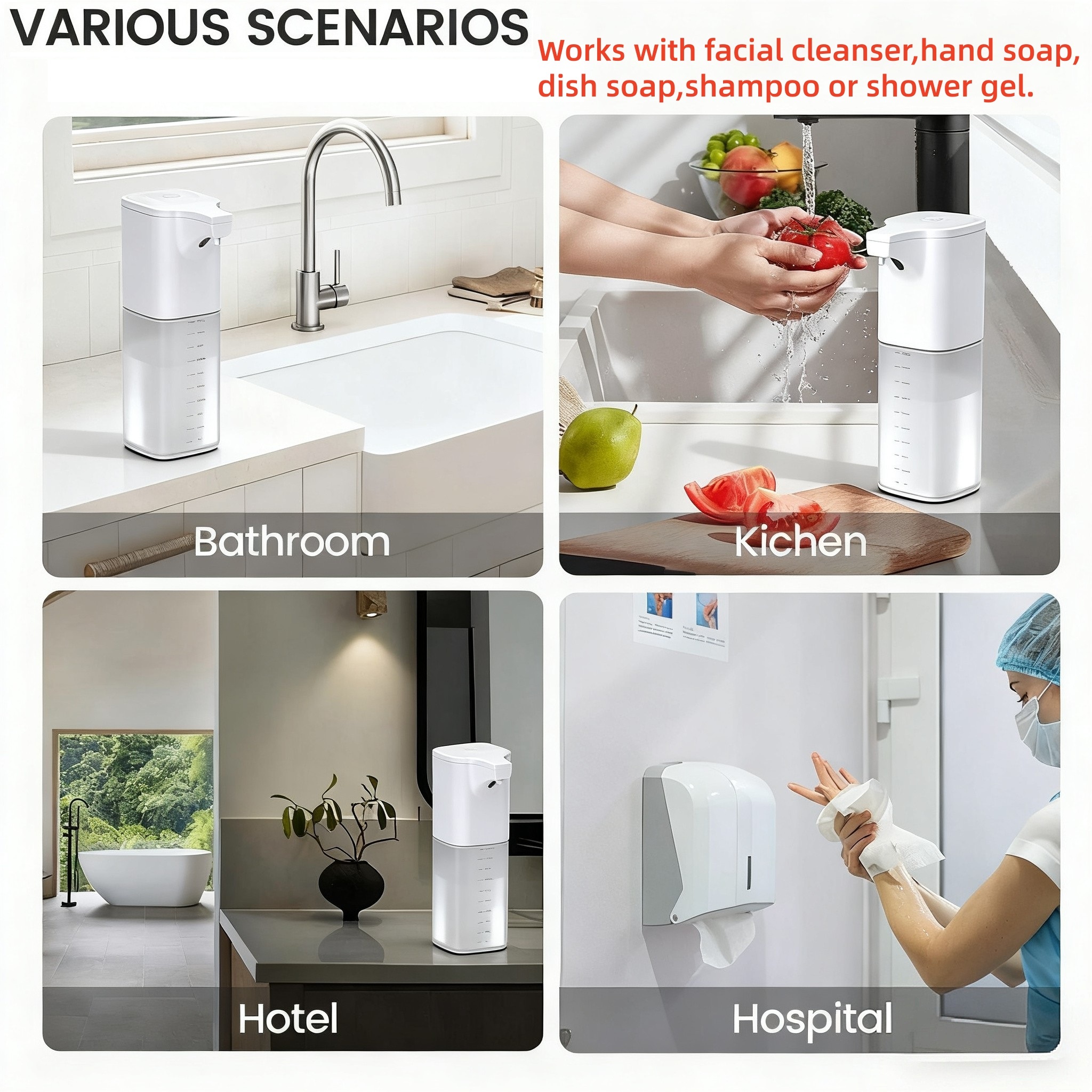 thumbnail video image 2 of Rechargeable Touchless Automatic Liquid Soap Dispenser 350ml, Compact Size, Wall Mount/Countertop, Bathroom & Kitchen, 2 of 9