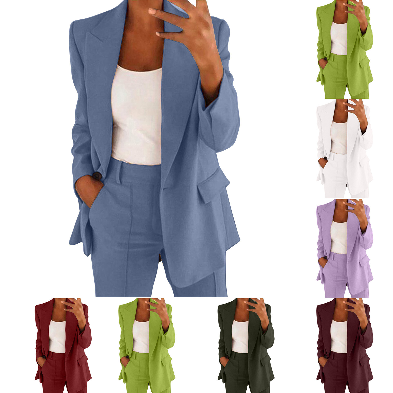 thumbnail video image 2 of WREESH Women's Fall Winter 2-Piece Suit Set Stretch Suiting Blazer & High Waist Pants Business Casual Office Workwear for Women Outfits, 2 of 6