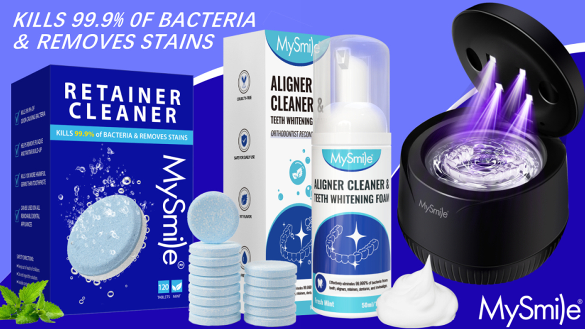 MySmile 45kHz Ultrasonic Retainer Cleaner, UVC Sterilizer Machine